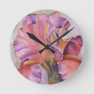 RONDE HORLOGE DE MUR ORCHIDE EXOTIQUE ROSE ET PURPLE