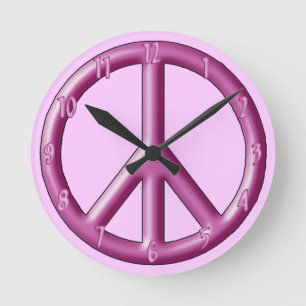 Ronde Horloge de mur rose de signe de paix