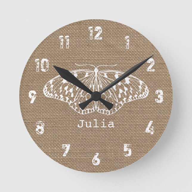 Ronde Horloge de papillon inspirée par Burlap (Recto)