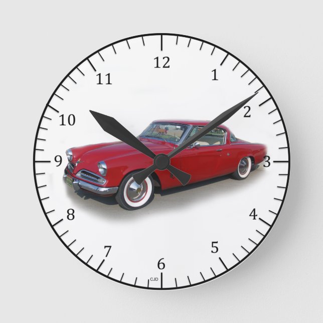 Ronde horloge de voiture rouge classique 1953 (Recto)