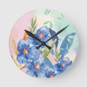 Ronde Horloge des fleurs d'aquarelle