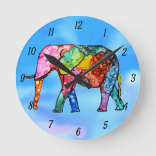 Ronde Horloge Eléphante mignonne et colorée