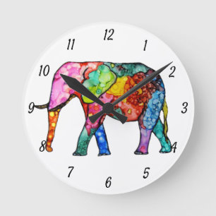 Ronde Horloge Eléphante mignonne et colorée