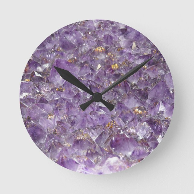 Ronde Horloge en pierre en cristal violette de gemme (Recto)