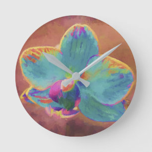 Ronde Horloge florale bleu orchidée et violet