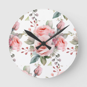 Ronde Horloge florale Fleurs Roses Roses roses chic