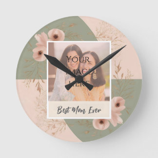 Ronde Horloge florale personnalisée "Meilleure maman jam