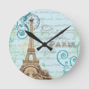 Ronde Horloge française vintage d'Aqua d'écriture de