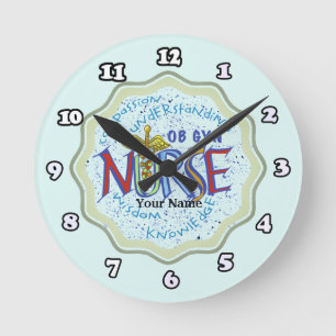 Ronde Horloge infirmière personnalisée avec devise d'obs