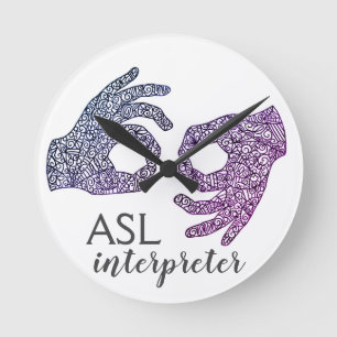 Ronde Horloge "Interpreter" American Sign Language (Ombr
