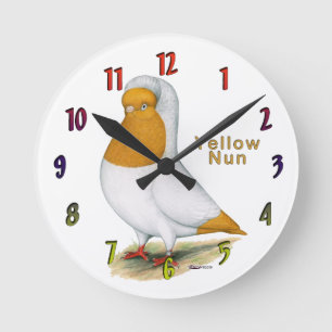 Ronde Horloge jaune de pigeon de nonne