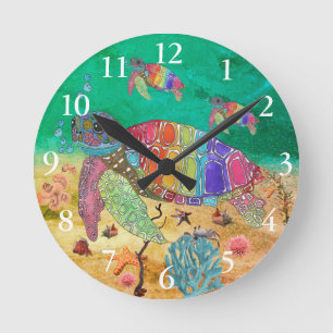 Ronde Horloge jolie et colorée de tortue de mer