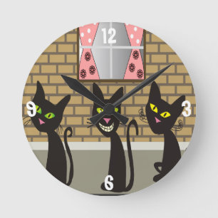 Ronde Horloge lunatique de chats noirs