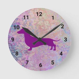 Ronde Horloge mauve en marbre pastel Dachshund