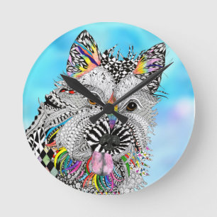 Ronde Horloge mignonne et colorée de Terrier de cairn