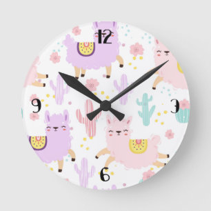 Ronde Horloge Mur Acrylique Cute Llamas