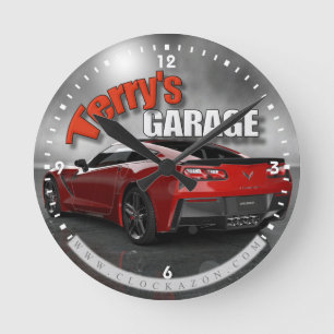 Ronde Horloge nommée personnalisée de garage de Corvette
