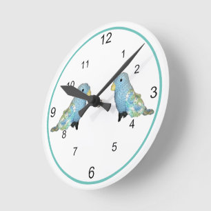 Ronde Horloge - Oiseaux bleus et verts