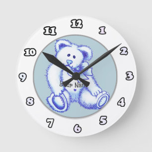 Ronde Horloge Ours en peluche bleu