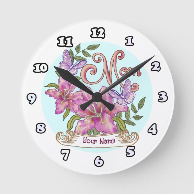 Ronde Horloge papillon Lily maman (Recto)