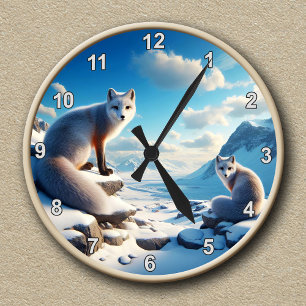 Ronde Horloge personnalisable paysage hivernal renard ar