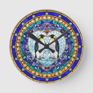 Ronde Horloge Pingouin en Faux Vitrail