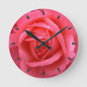 Ronde Horloge rose Rouge Rose Fleur Mur Horloge Rose Déc