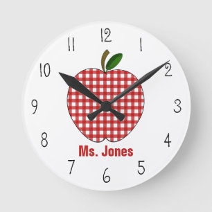 Ronde Horloge rouge de professeur d'Apple de guingan