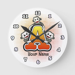 Ronde Horloge Singe Chaussette Monogramme A