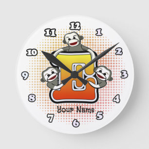Ronde Horloge Singe de chaussette E Monogramme