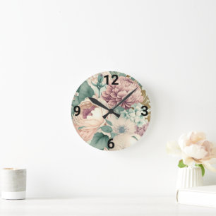 Ronde HORLOGE vintage DE MUR FLORAL