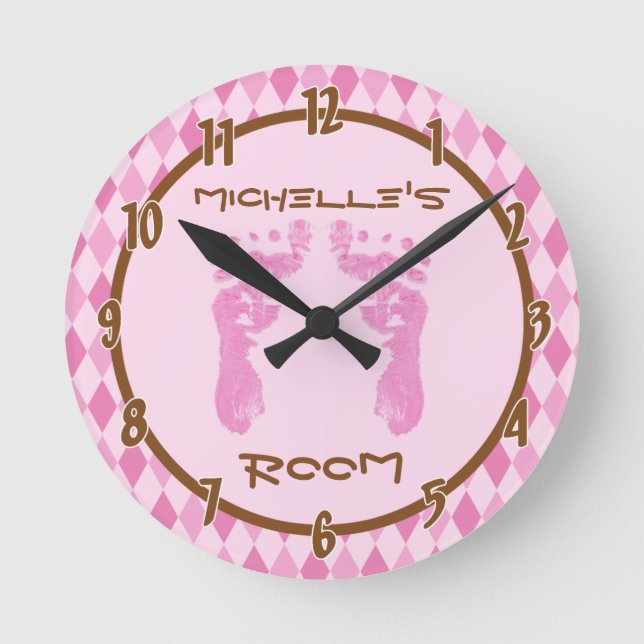 Ronde Jacquard rose Diamant Pieds bébé Horloge personnal (Recto)