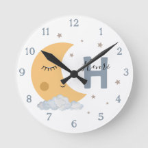 Jolie Horloge Enfant Lune Dormante avec Initiale &