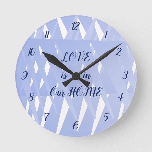 Ronde L'amour est dans notre maison Bleu horloge géométr (Recto)