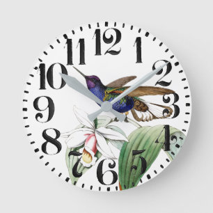 Ronde L'oiseau de colibri fleurit la grande horloge