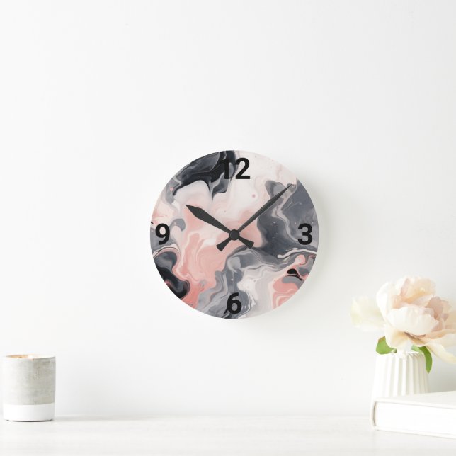 RONDE MARBRE ROSE NOIR INSPIRÉ MUR HORLOGE (Maison)