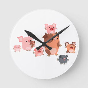Ronde Mignonne Cartographie Pig Famille Mur Horloge