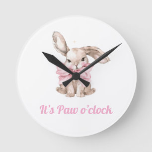 Ronde Mignonne Lapin "C'est Paw O'clock" Horloge