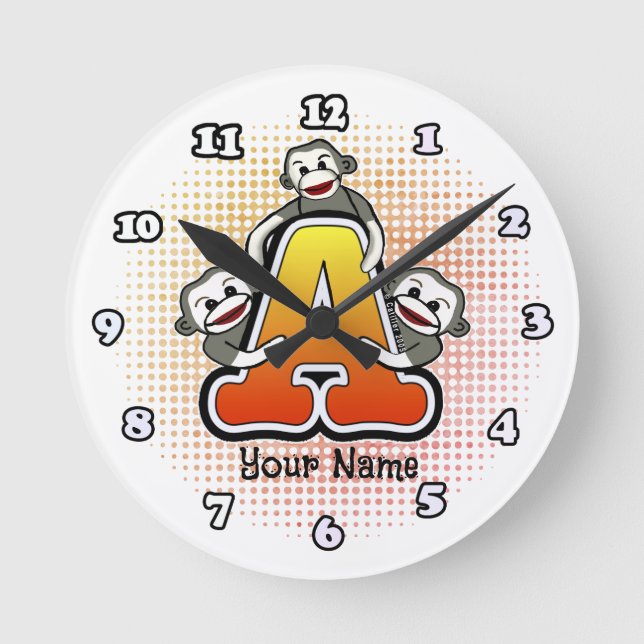 Ronde Monogramme A Sock Monkey Horloge (Recto)
