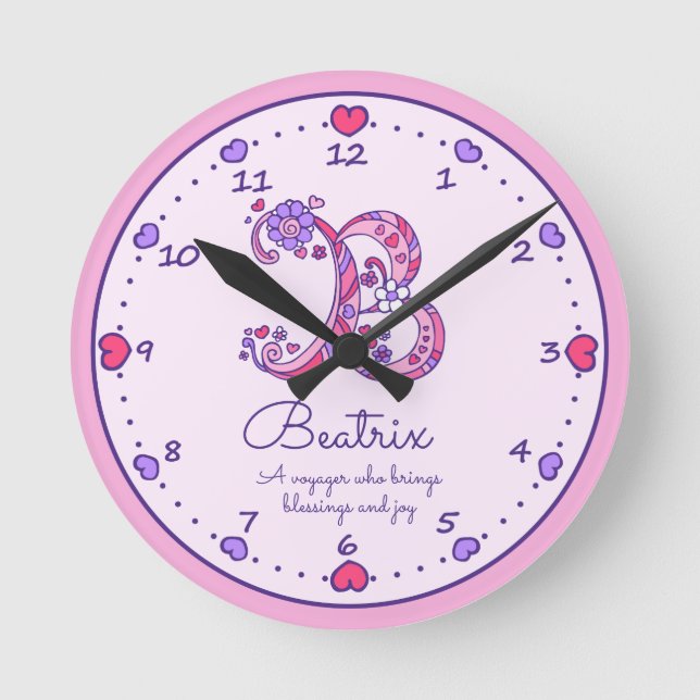 Ronde Monogramme B coeurs filles nom signifiant horloge  (Recto)