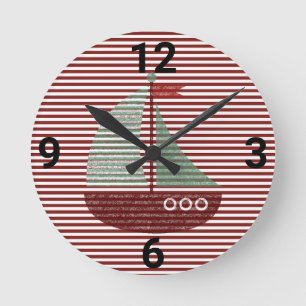 RONDE NAUTICAL NAUTICAL NAVIRE RED STRIPE WALL HORLOGE
