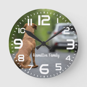 Ronde Nom de famille Labrador Chien voiture Horloge mura