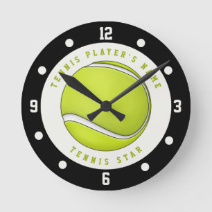 Ronde Nom personnalisé Tennis Player Ball Round Horloge