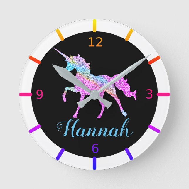 Ronde Petite horloge colorée Unicorn (Recto)