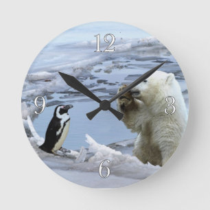 Ronde Polar Bear Cub & Penguin Best Friends Horloge mura