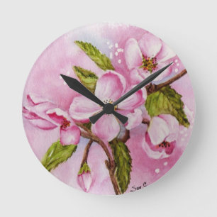 RONDE POMME ROSE BLOSSOMS MUR HORLOGE