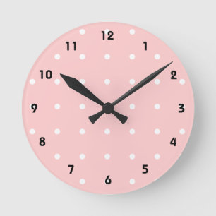 Ronde Rose Avec Mur Pois Blanc Horloge