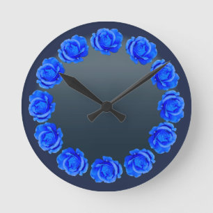 Ronde Rose Horloge Bleu Rose Fleur Mur Horloge Rose cade