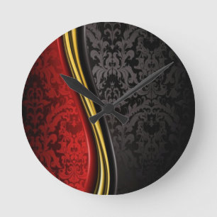 RONDE ROUGE OR & BLACK BAROQUE MUR MOTIF HORLOGE