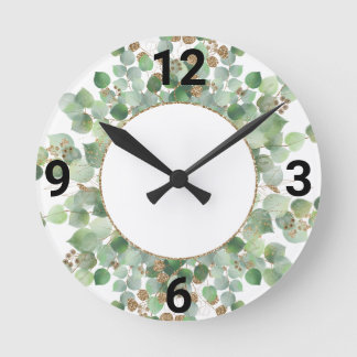 Ronde Sage Green Botanical White Gold 2 WALL HORLOGE